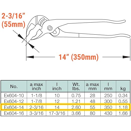 CS Unitec | Non-Sparking Pliers | Groove Joint | 14 in. | Max 2-3/16 in. | TUV Certified | Aluminum Bronze | Non-Magnetic | Corrosion Resistant | EX604-14A