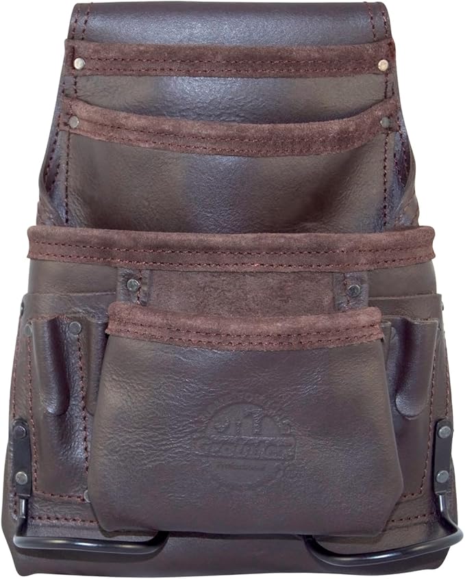 Graintex OS2250 10 Pocket Oil Tanned Leather Nail & Tool Pouch Dark Brown Color for Constructor/Electrician/Plumber
