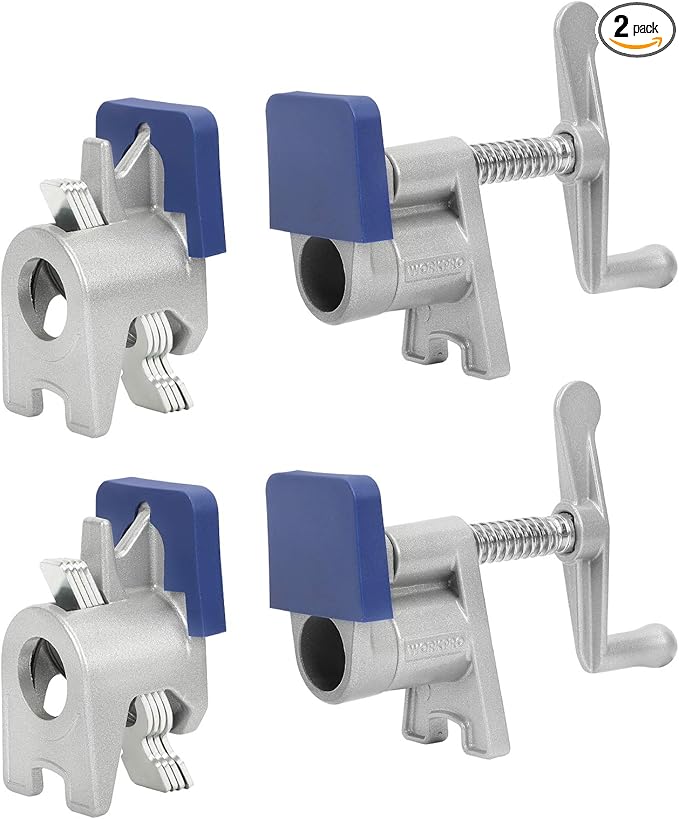 WORKPRO 2-Pack 3/4'' Pipe Clamps, Wood Gluing Pipe Clamp Set with H-shaped Feet, Lightweight Cast Aluminum Quick Release Wood Clamps for Woodworking, Carpentry, Home Improvement, and DIY Projects