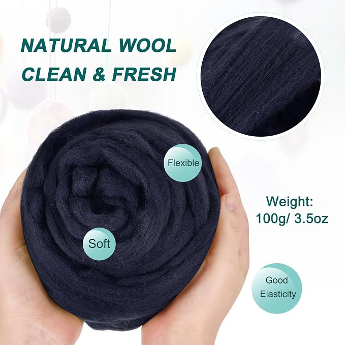 uxcell Needle Felting Wool, 3.5 Oz Nature Fibre Wool Yarn Roving - Image 2