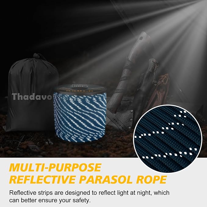 Reflective Paracord Rope 850Ib, 50/100/200/500/1000ft 4MM 11 Strand Strong Parachute Cord, Heavy Duty Paracord Rope for Tent Camping, Fishing, Hiking, DIY Crafts Bracelet, Blue 500FT