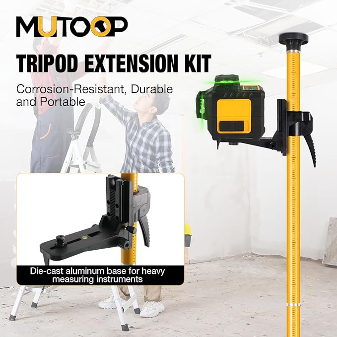 13.8Ft/4.2M Professional Telescoping Laser Level Pole with Tripod & Laser Mount - 1/4"-20 & 5/8"-11 Adapters, Adjustable Laser Pole Mount for Rotary/Line Lasers