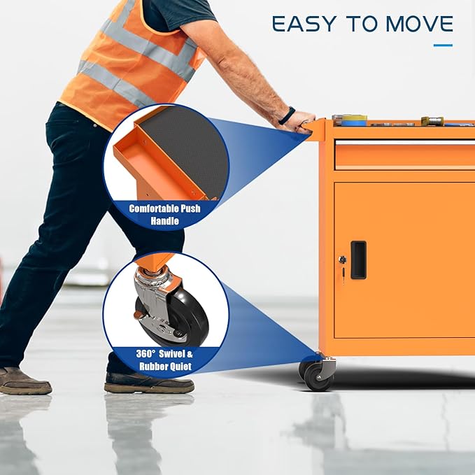 5-Drawers Tool Chest, 2-in-1 Mechanic Rolling Tool Box Removable Lockable Tool Storage Cabinet, Metal Tool Cart with Drawers and Wheels for Garage, Workshop