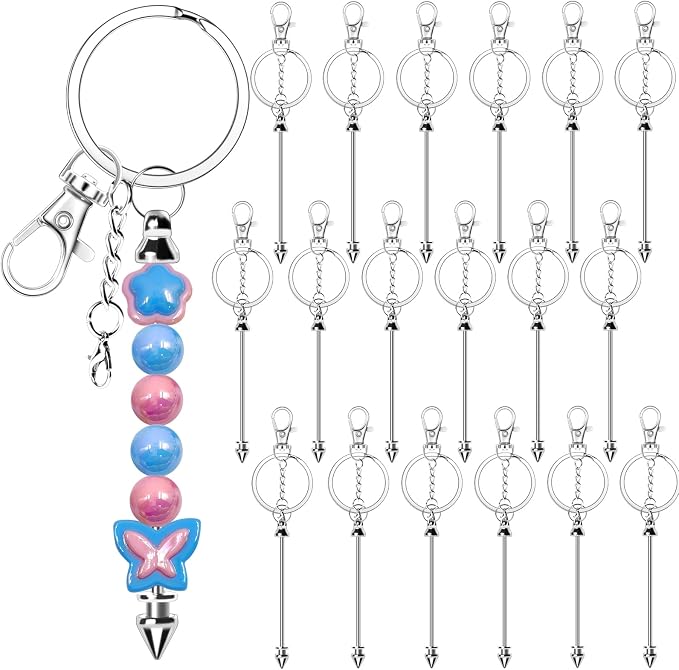 18 Pack Beadable Keychains Bars DIY Blank Beadable Keychains Metal Beaded by Unknown