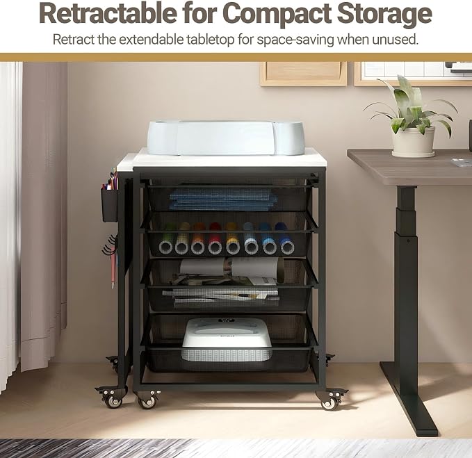 Craft Table with Wheels & Drawer, Extendable Cart with Pegboard, Arts and - Image 3