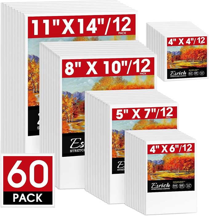 ESRICH Stretched Canvas for Painting, 60 Pack Multi Size11x14, Blank Primed by ESRICH