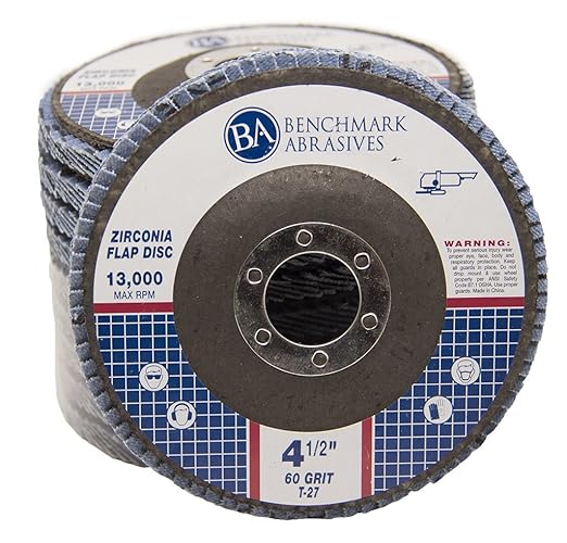 Benchmark Abrasives 4.5" Premium Zirconia Type 27 Flap Discs Grinding Wheels for Sanding Stock Rust Removal Finishing Grinding Deburring Stainless Steel, 7/8" Arbor (10 Pack) - 60 Grit