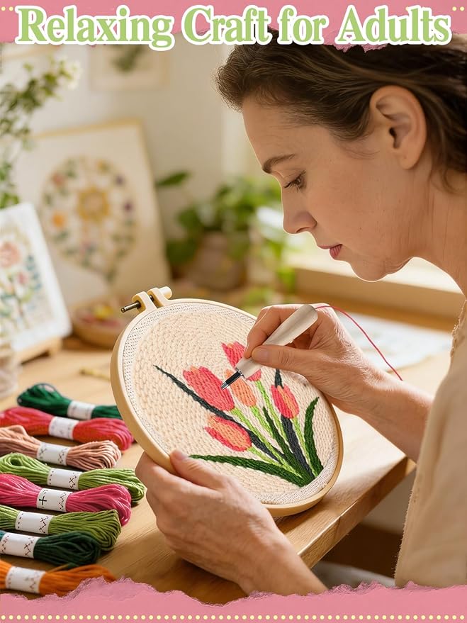 Punch Needle Kit Adults Beginner- Step-by-Step Guide & Video, Including Punch - Image 3