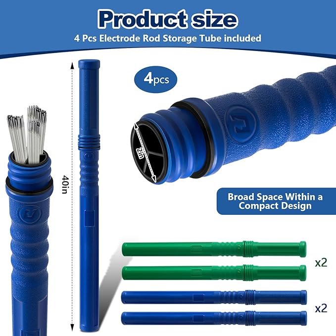 Tandefio 4 Pcs Welding Rod Storage Tube 40 Inch Tig Rod Storage Canisters Welding Electrode Holder Airproof Waterproof Container(Green and Blue)