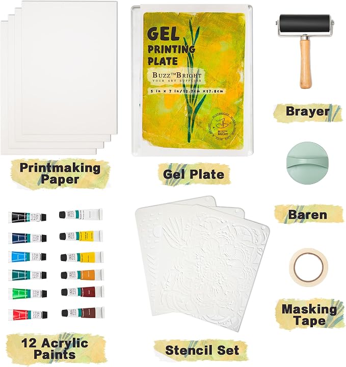 BuzzBright Gel Printing Plate kit, Complete Printmaking Set - Image 2