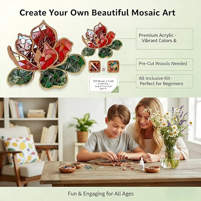 TATREBCRE DIY Mosaic Kit for Adults – Feather, Cat & Heart Designs – Christmas - Image 2