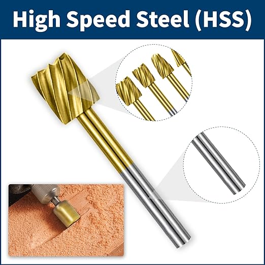Wood Carving Bits Titanium Coated Engraving Router Bit, 20pcs HSS Rotary Burr Set with 1/8" Shank for Rotary Tools for DIY Carving, Drilling Engraving, Woodworking, Trimming, 2 Collet Included