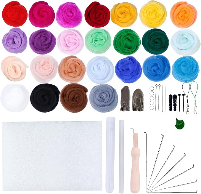Flylin Needle Felting Wool, 10 Colors Wool Roving Yarn by Flylin