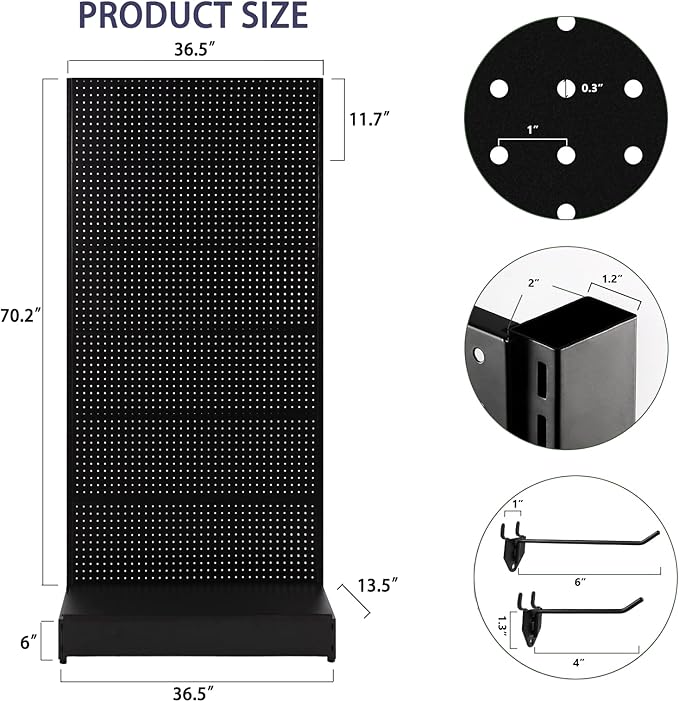 Eastern Tree Pegboard Display Stand, 3x6.5 Feet Gondola Retail Shelving Wall Display for Convenient Grocery Office Supply or Retail Stores, Standing Peg board Display Rack with 20 Hooks