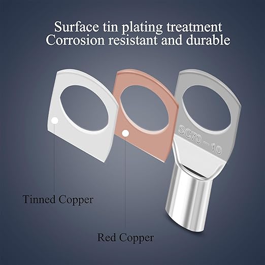 120 Pcs Assorted Heavy Duty Wire Lugs Battery Cable Tinned Copper Eyelets Tubular SC Ring Terminals Connectors with Spy Hole Assortment Kit