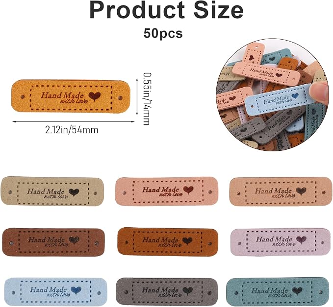 50 PCS Handmade Tags for Crochet Handmade Leather Labels Faux Handmades - Image 2