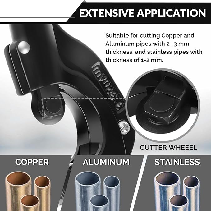 Flexzion Tube Cutter, Heavy Duty Tubing Pipe Cutter, 1/8 to 1-3/8 inch Cutting Diameter w/Reamer, Ideal for Cutting Copper, Aluminum, Brass, Steel, Plastic and More