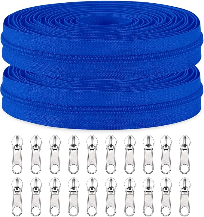 The Yards Bulk Blue Nylon Coil Zipper w/ 20PCS Sliders by Zipper