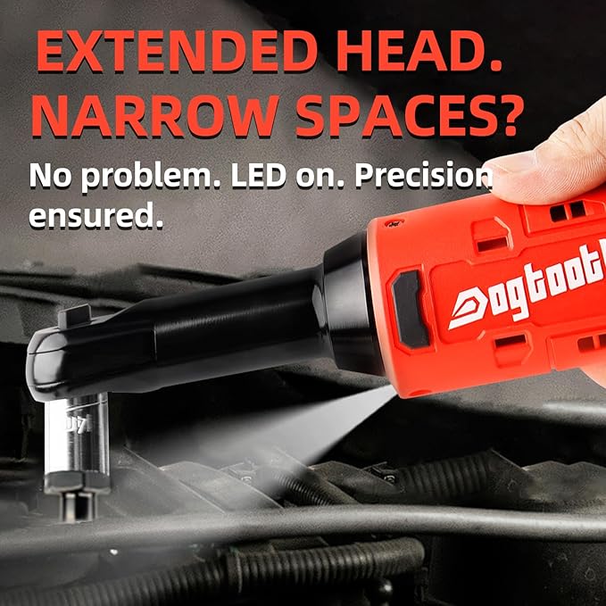 dogtooth Extended Cordless Electric Ratchet Wrench Set,40 Ft-lbs, 300 RPM, Brushless, Variable Speed Trigger, 3/8" 16.8V Power Ratchet Tool Kit With 1 * 1500mAh Lithium-Ion Battery And Charger