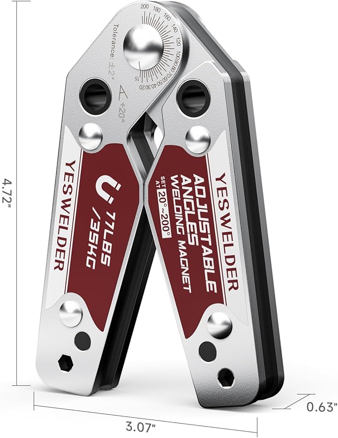 YESWELDER Adjustable Angle Welding Magnet 20-200° Magnetic Welding Holder of 77LBs Holding Power Welding Accessory