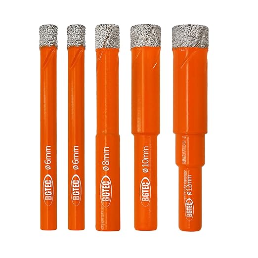 Dry Diamond Drill Bit Set,BGTEC 5pcs 6mm 6mm 8mm 10mm 12mm Hole Saw for Granite,Marble,Masonry, Concrete, Tile/Ceramic, Glass, Hard Plastic,Vacuum Brazed Diamond Core Drill Bit Kit