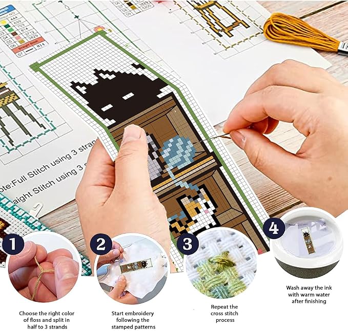 FREEBLOSS 6 Set Cross Stitch Bookmark Kit Counted Cross Stitch Kit Embroidery - Image 4