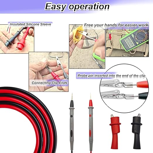 Professional Multimeter Test Leads 1000V 20A, 40.5in, Test Leads Kit, Ultra-Sharp Gold-Plated Probes, Silicone Meter Leads for Fluke, AstroAI, Klein Multimeter & Automotive Testing (Upgraded)
