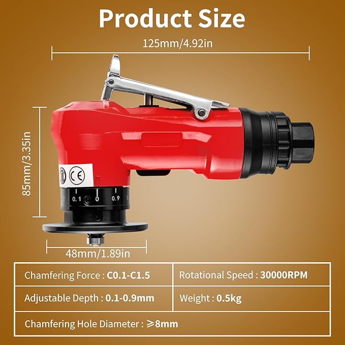 2 in 1 Pneumatic Chamfering Tool- Mini Air Chamfer Tool with Multi-Angle Chamfering Kit,45 Arc Corner Deburring Beveling Chamfer Machine for Metal, Acrylic,Woodworking (Red)