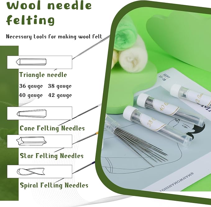 SOCNITC Needle Felting Kit for Beginners, Wool Roving 40 Rolls, Felting Needles - Image 3