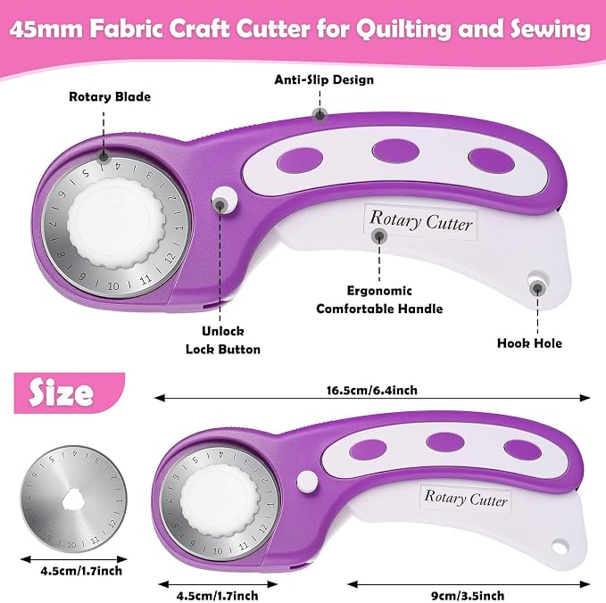 Rotary Fabric Cutter and Mat Set, Audab Self Healing Sewing Mats Shirt Cutter - Image 3
