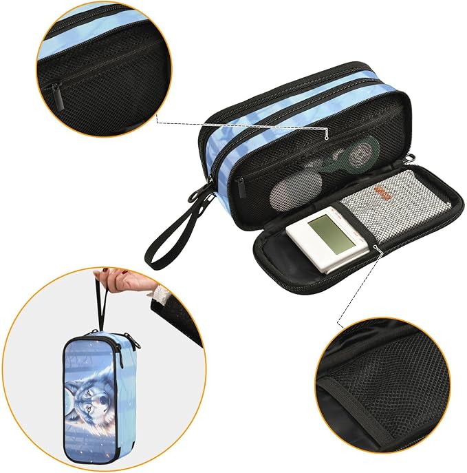 Wolf Snowy Pencil Case Box Boys Girls Large Pencil Pouch Zipper Compartments - Image 2