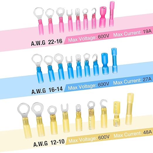 Nilight 540 PCS Heat Shrink Wire Connectors Waterproof Automotive Marine Electrical Terminals Kit Ring Fork Hook Spade Butt Splices