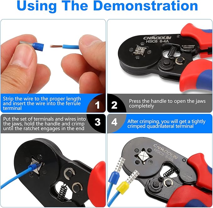 Ferrule Crimping Tool Kit, CNAODUN for AWG 23-7 with 1900PCS Wire Ferrules Terminals Self-Adjustable Ratchet Wire Ferrule Crimper