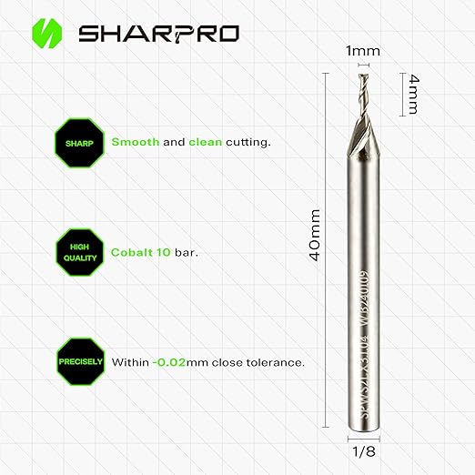 Upcut Spiral Router Bit 1/8 Inch Shank 1mm Cutting Dia. Upcut CNC Router Bit Solid Carbide PCB Milling Bits Ideal for Wood Cutting, Slot Mortise, Engraving