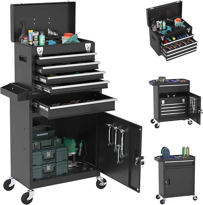 Rolling Tool Box with Wheels, 5-Drawer High Capacity Tool Chest with Wheels, Removable Storage Toolbox with Lock for Garage, Workshop