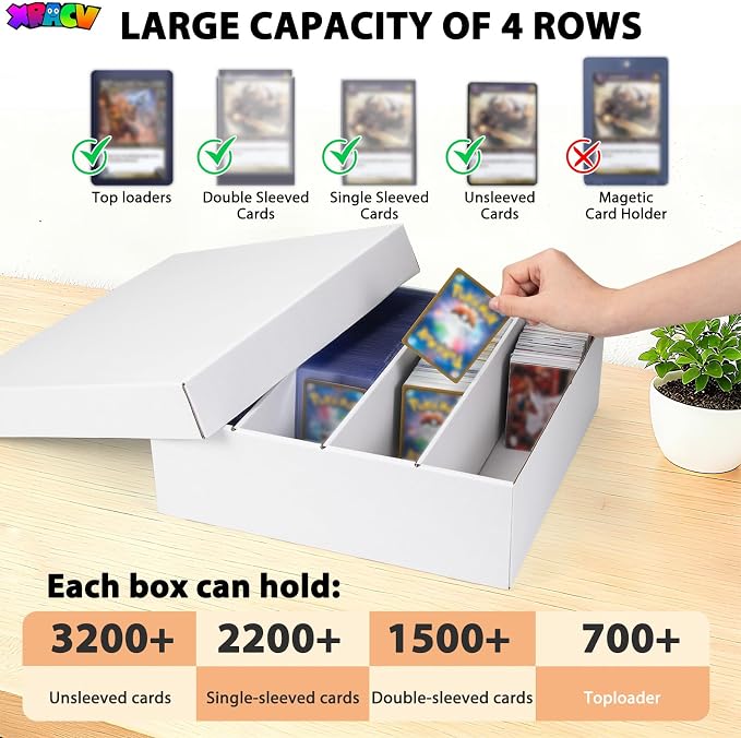 5-Pack Toploader Trading Card Storage Box, 4 Row 3200 Count White Cardboard - Image 2