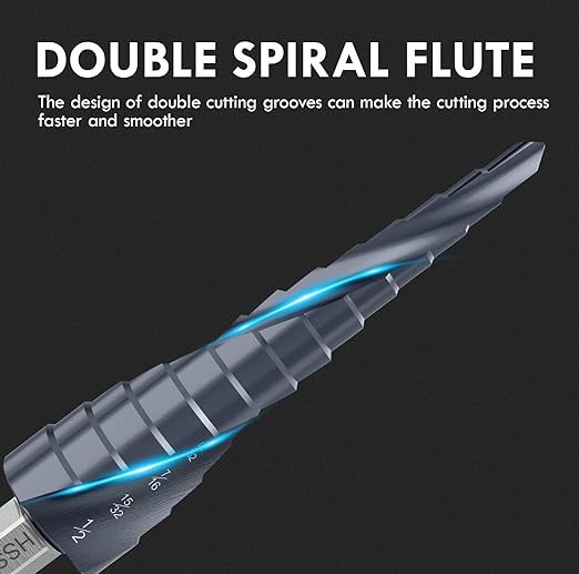 Upgrade M35 Cobalt Step Drill Bit with Ultra TiAIN Coating, 1/8“-1/2” Unibit Step Bit with Double Sprial Flute, 1/4" Hex Shank Drill Bit for Metal, Stainless Steel, Aluminum, Copper, Wood