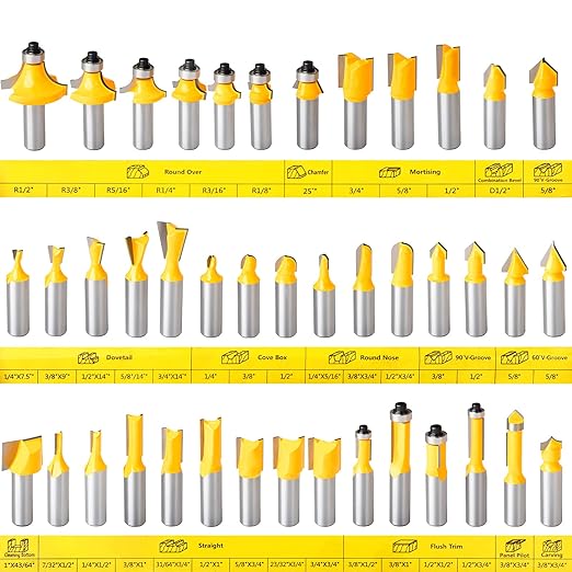 70PCS 1/2 Inch Shank Router Bit Set Door Window Bites with Tungsten Carbide Tips for Use On Wood, Metal, Plastic