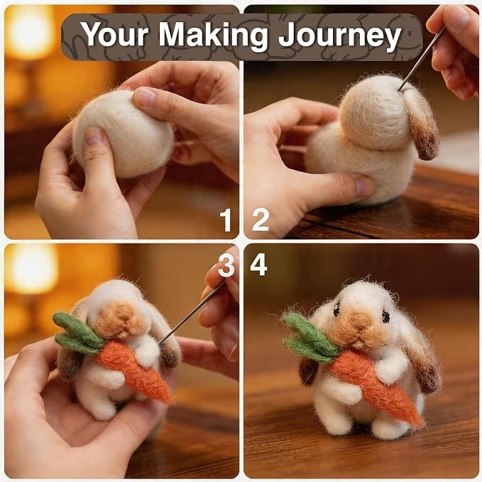 DIY Needle Felting Kit Cute Brown Lop-Eared Bunny Holding Carrot – Needle - Image 4