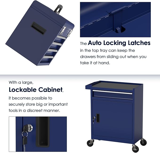 5-Drawer Tool Box with Wheels, Rolling Tool Storage Cabinet with Detachable Top Tool Chest and Locking Mechanism, Metal Tool Cart for Garage Workshop and Room Use (Blue)