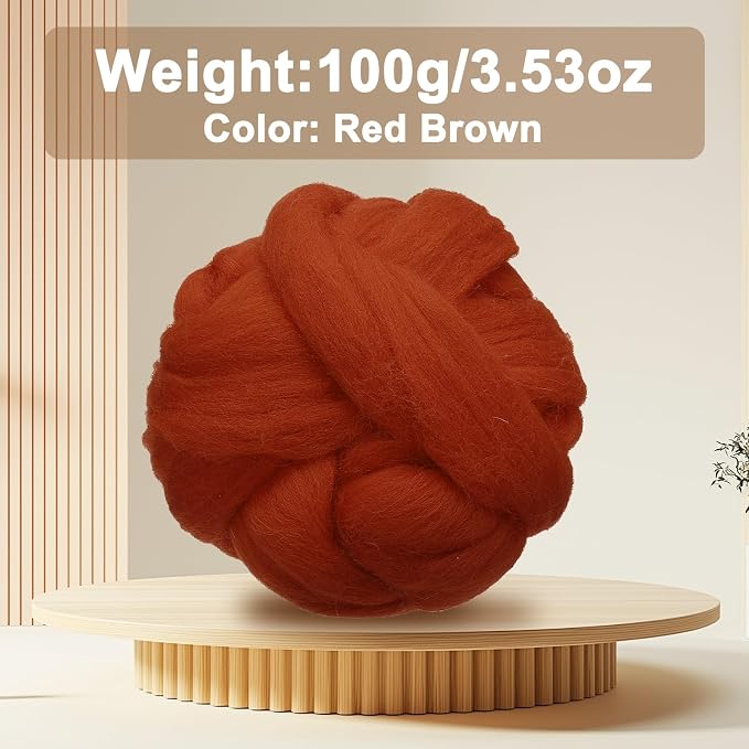 uxcell 3.53oz Wool Roving Yarn, Needle Felting Wool Fiber DIY Craft Needle Wet - Image 2