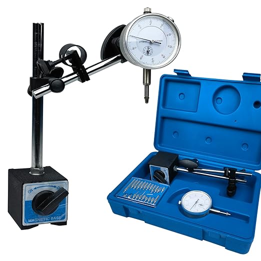 Dial Indicator with Magnetic Base Holder 0-10mm, Fine Adjustable Long Arm Tester Gage Gauge 0.01mm Precision, Indicator Points 22pcs