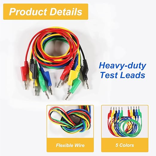 5pcs Banana to Banana Plug Test Lead Set, 4mm Stackable Banana Plug Test Lead for Multimeter, Flexible Electrical Test Wire 3.3ft/1m 1000V 15A