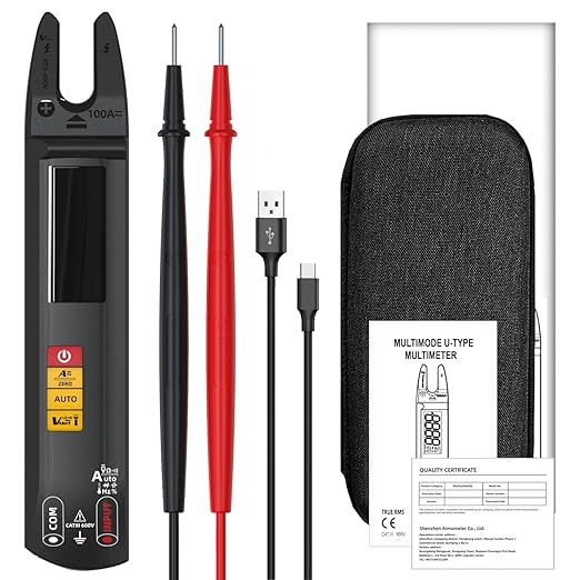 BSIDE DC AC Clamp Meter Open Jaw Smart Digital Multimeter Tester, Rechargeable with True RMS, Measures Current Capacitance Diode Duty Cycle Ohm Hz Continuity V-Alert Live Check Environment Temperature