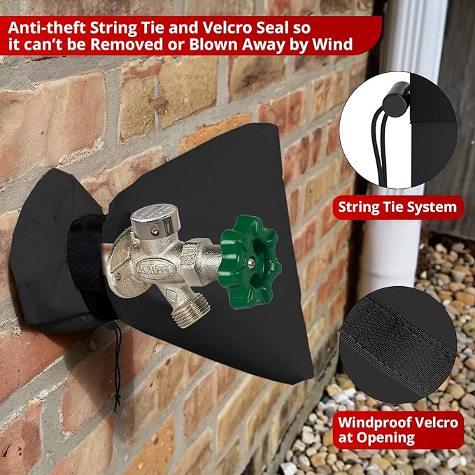 Redford Supply Co. Cold Snap (0F) 2 Pack Outdoor Faucet Covers for Winter Freeze Protection, 7.5"W x 9.5"H, Foam Spigot Insulated Cover, Outside Pipe Protection, Hose Bib (Black)