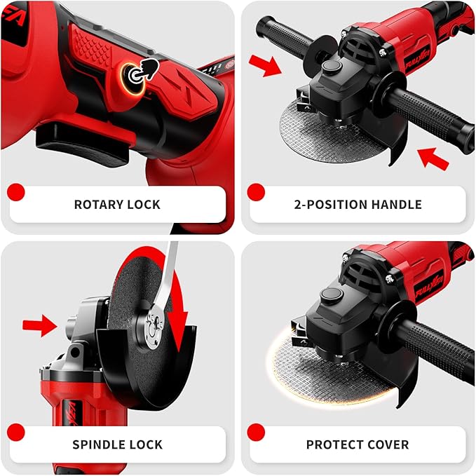 Cordless Angle Grinder 4-1/2 inch, Power Angle Grinder with 2x4.0Ah Battery, 10000 RPM Brushless Metal Grinder with Cutting Wheels, Electric Grinder Tool for Wood Metal Cutting & Grinding
