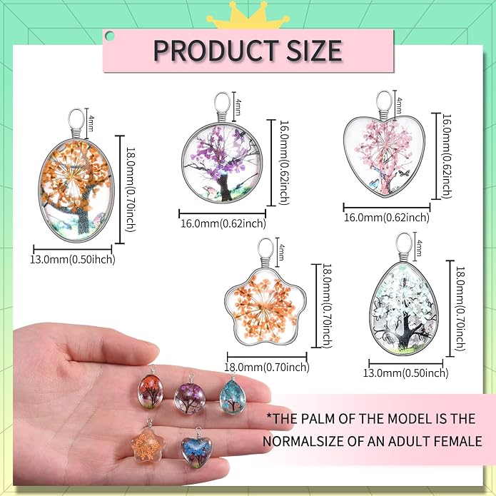 20Pcs 5Styles Dried Flower Tree Pendant Plant Pressed Flower Charms Mix - Image 2