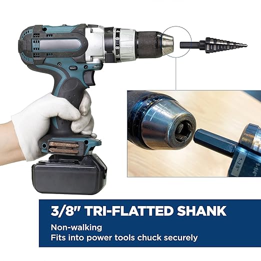 3/16 to 7/8 Inches M2 HSS Step Drill Bit for Metal, Plastic, Wood, Aluminum, Heavy Duty Unibit with Multi Hole Sizes