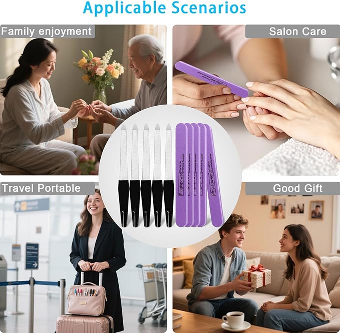 Nail File, 10PCS Professional Metal Nail Files and Buffers Block (100/180 Grit) for Natural Nails, Double Sided Washable & Reusable Manicure Kit for Women, Home & Salon Travel
