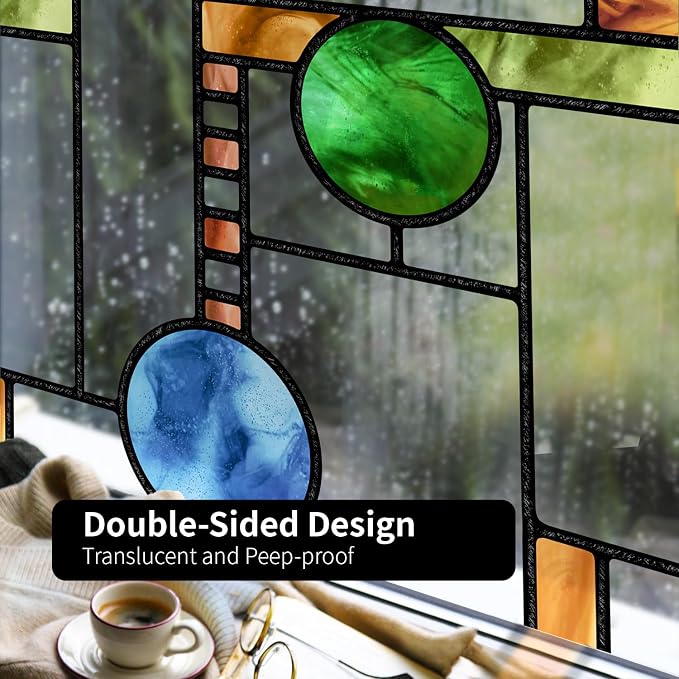Original Hand Drawn Faux Stained Glass Window Film Double-Sided Texture Static - Image 7